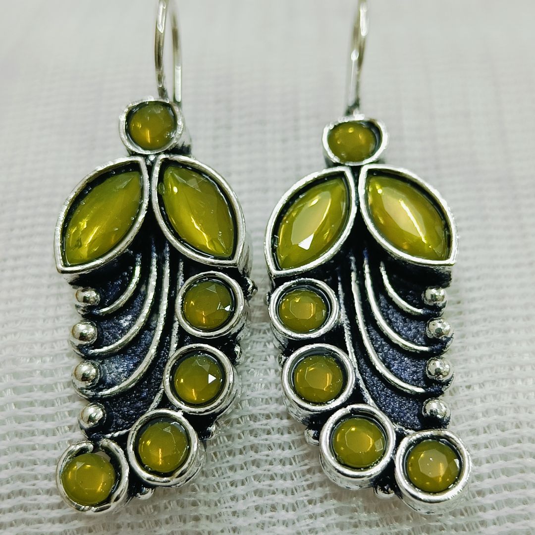 Lime Green Oxidized Earrings - Main Image
