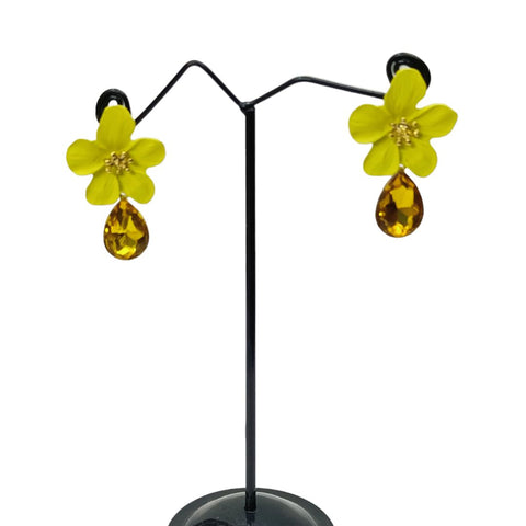 Yellow Chrysanthemum Korean Metalic Flower Earrings
