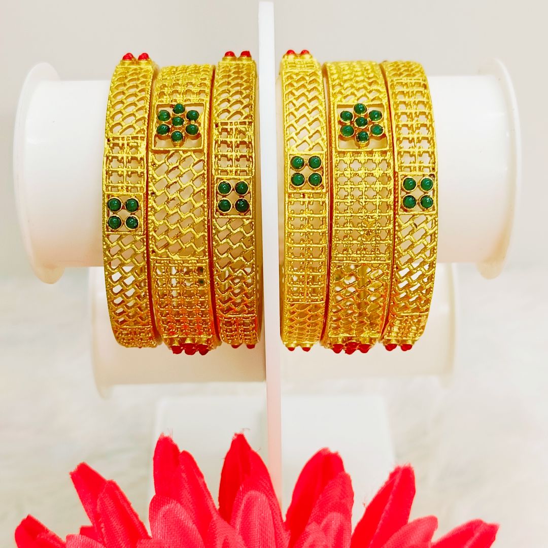 Glittery Gold Plated Bridal Bangles 4 Pieces
