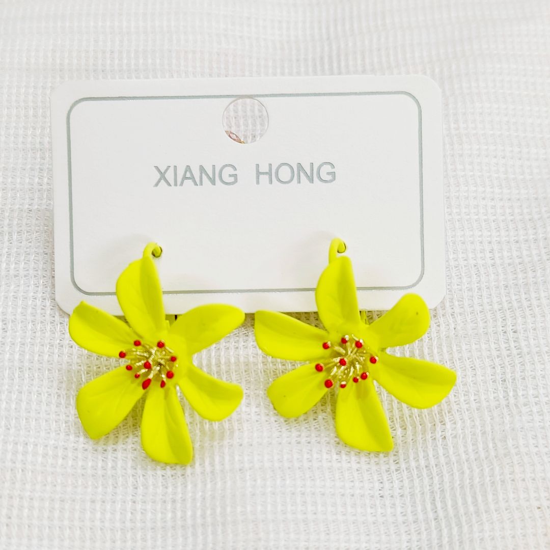 Korean Metalic Flower Yellow Color Earrings