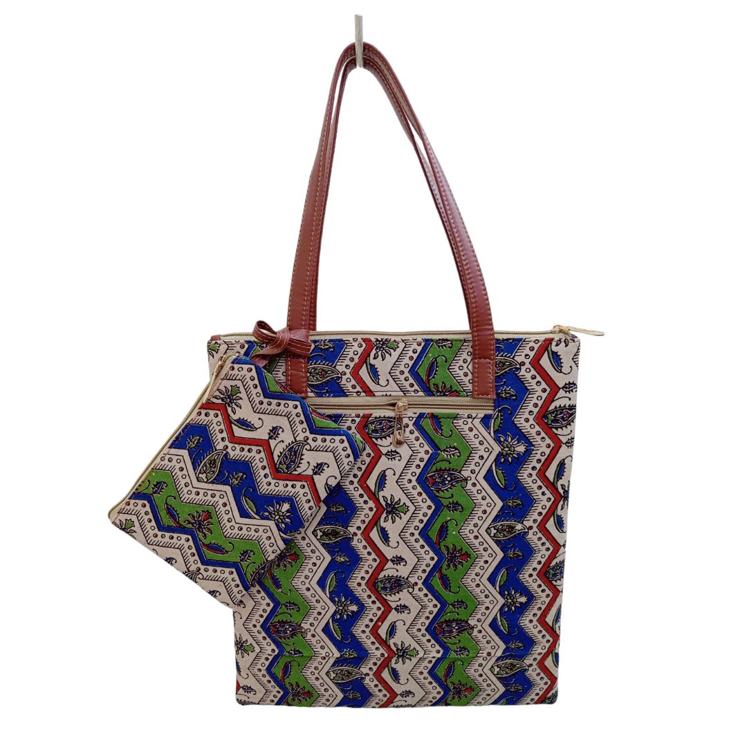 Painted Cityscape Tote with Coin Purse Office Bag