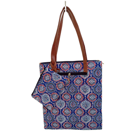 Porcelain Floral Tote with Pocket Pouch Office Bag