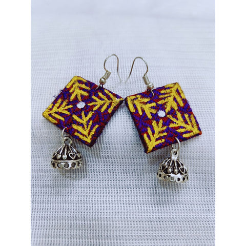 Purple Fabric Tassel Earrings with Oxidized Hook