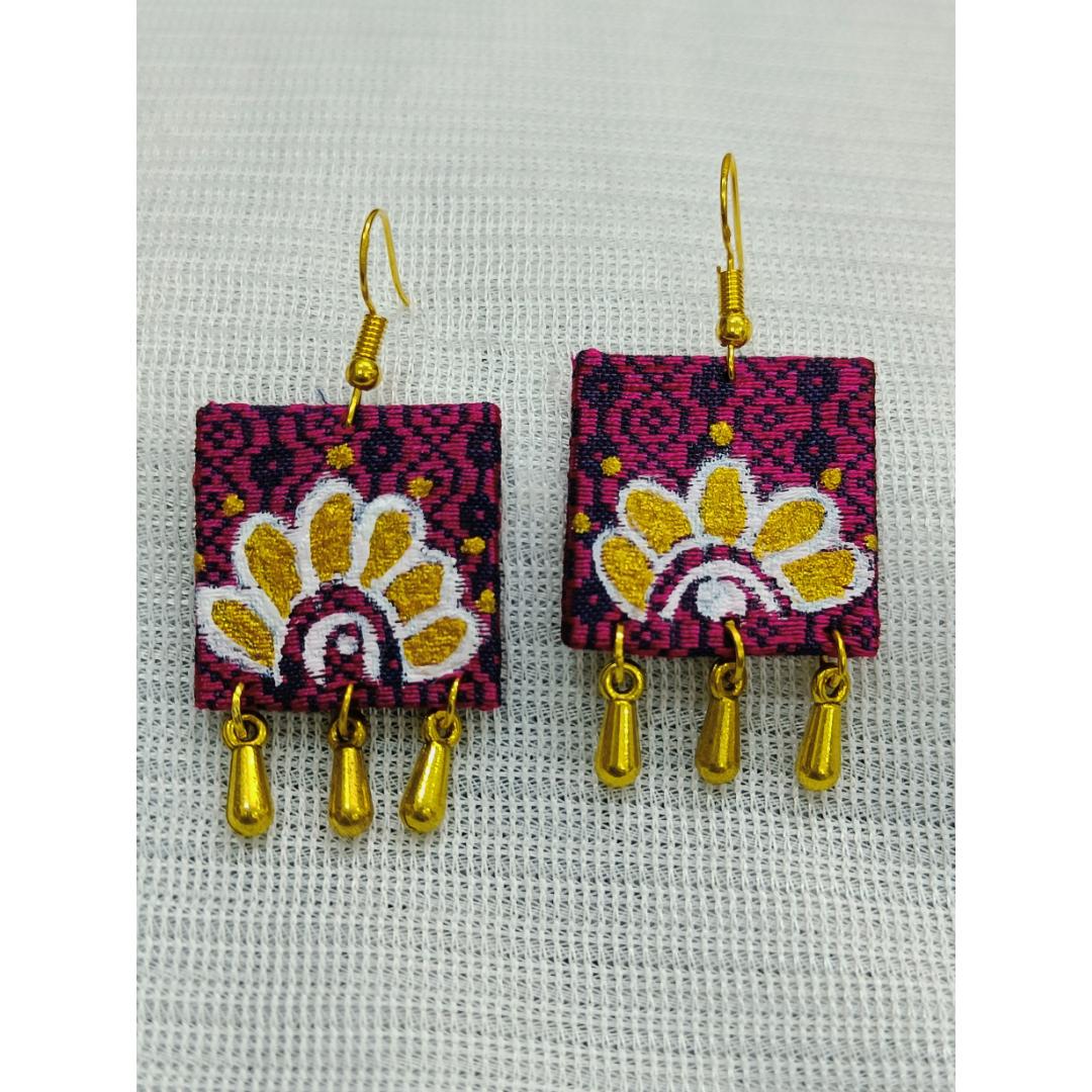 Silk Stitched Statement Fabric Earrings