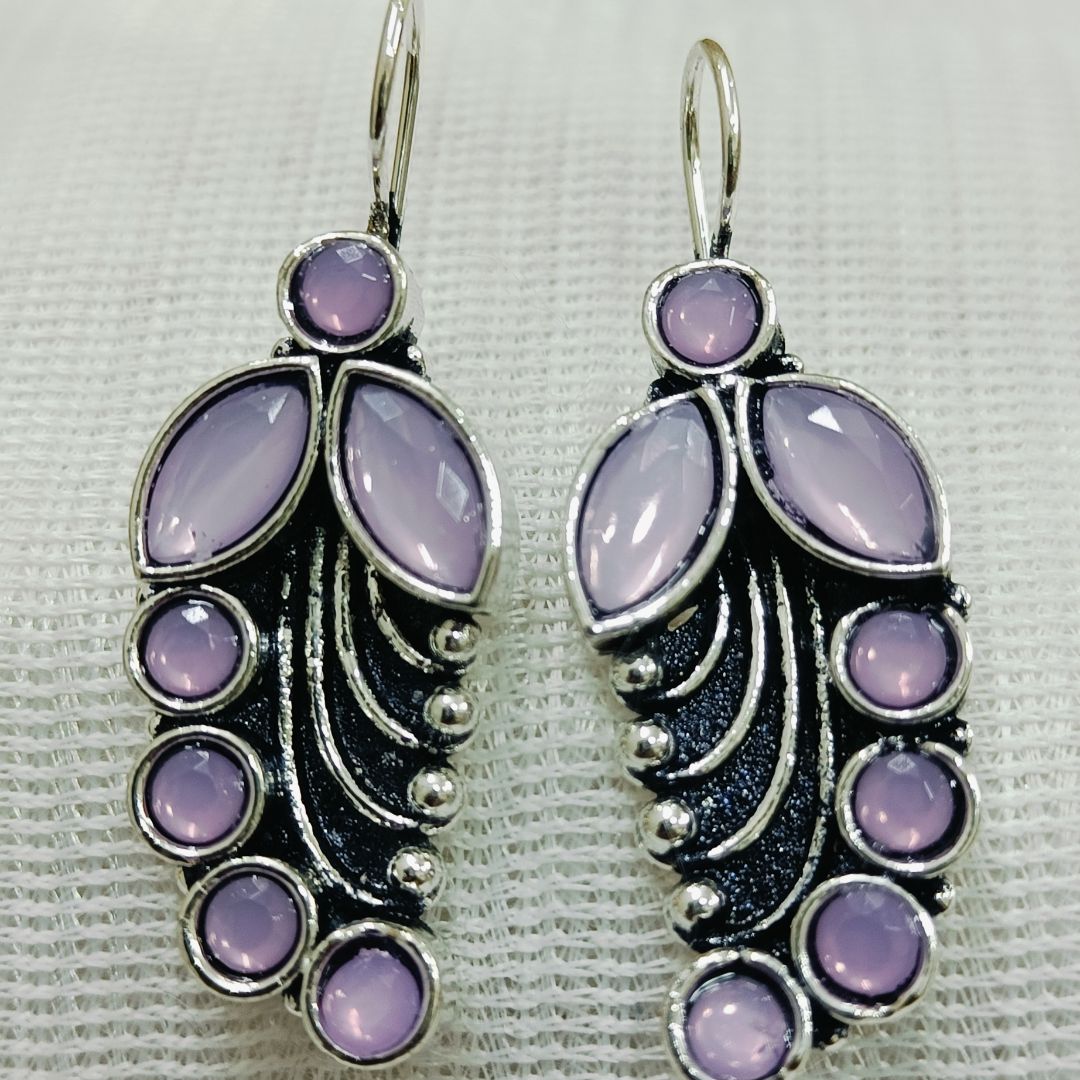 Antiqued Silver and Purple Cabochon Earrings