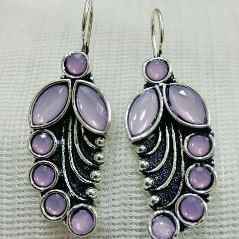 Antiqued Silver and Purple Cabochon Earrings