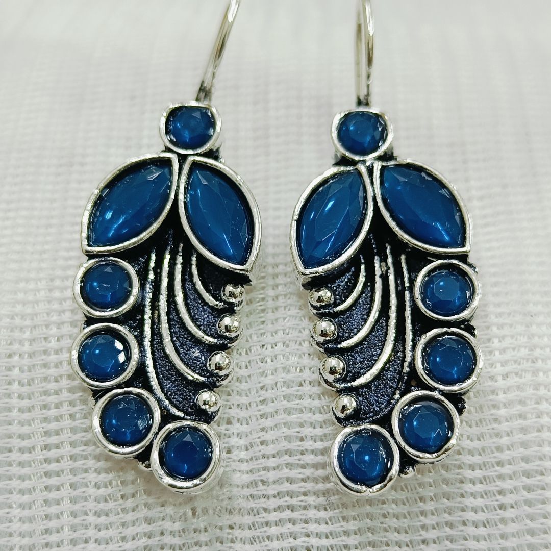 Bohemian Oxidized Blue Teardrop Earrings