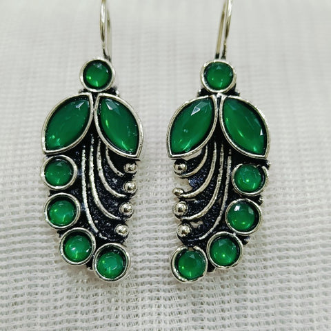 Oxidized Silver and Emerald Green Earrings: