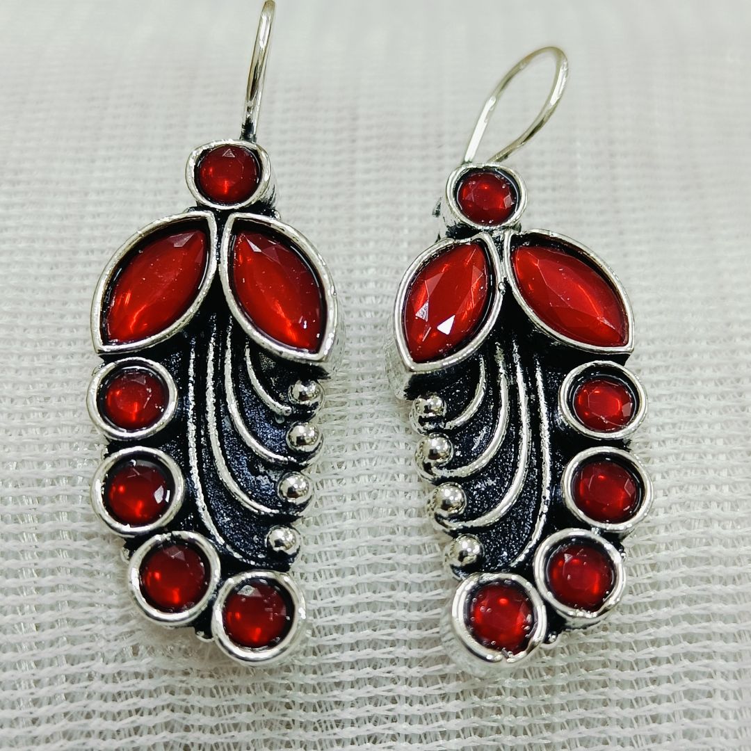 Filigree Style Oxidized Red Statement Earrings