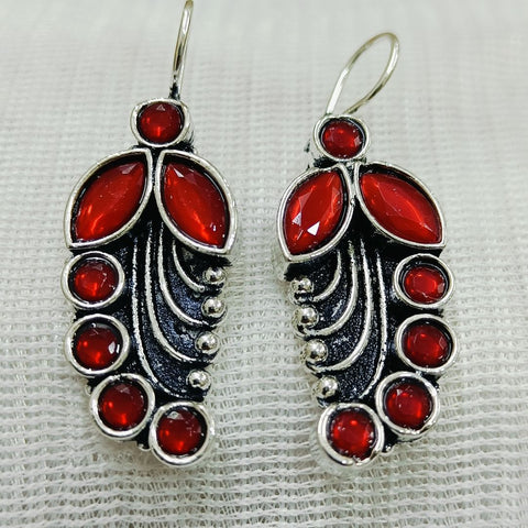 Filigree Style Oxidized Red Statement Earrings