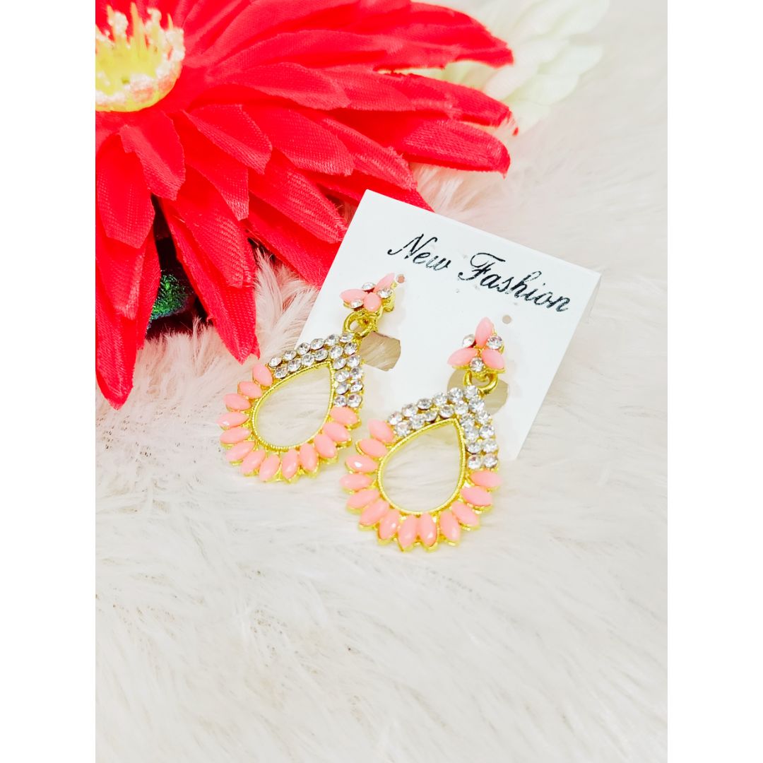 Pink Oval Drop Fancy Earrings