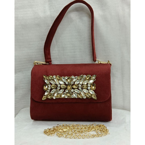 Maroon Gemstone Classy Partywear Handbag