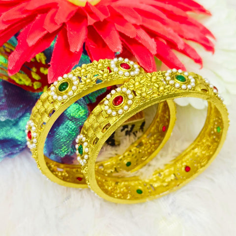 Premium Gold Plated Small Moti Bangles 2 Pieces