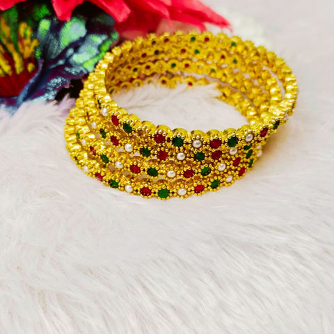 Delightful Gold Plated Kundan Moti Bangles 4 Pieces