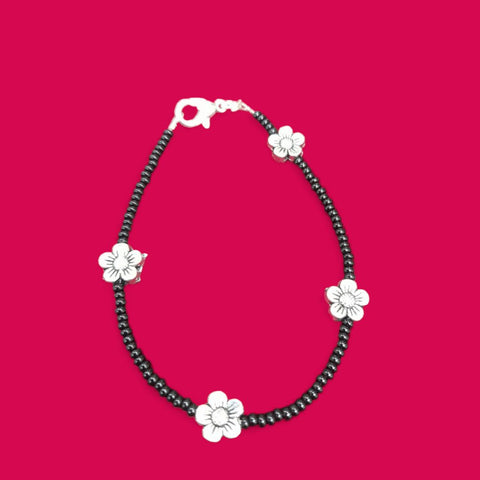 Blooming Beauty in Silver & Night Anklet